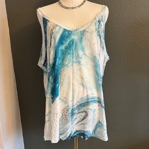 Blue and White Marble Print Sleeveless Top